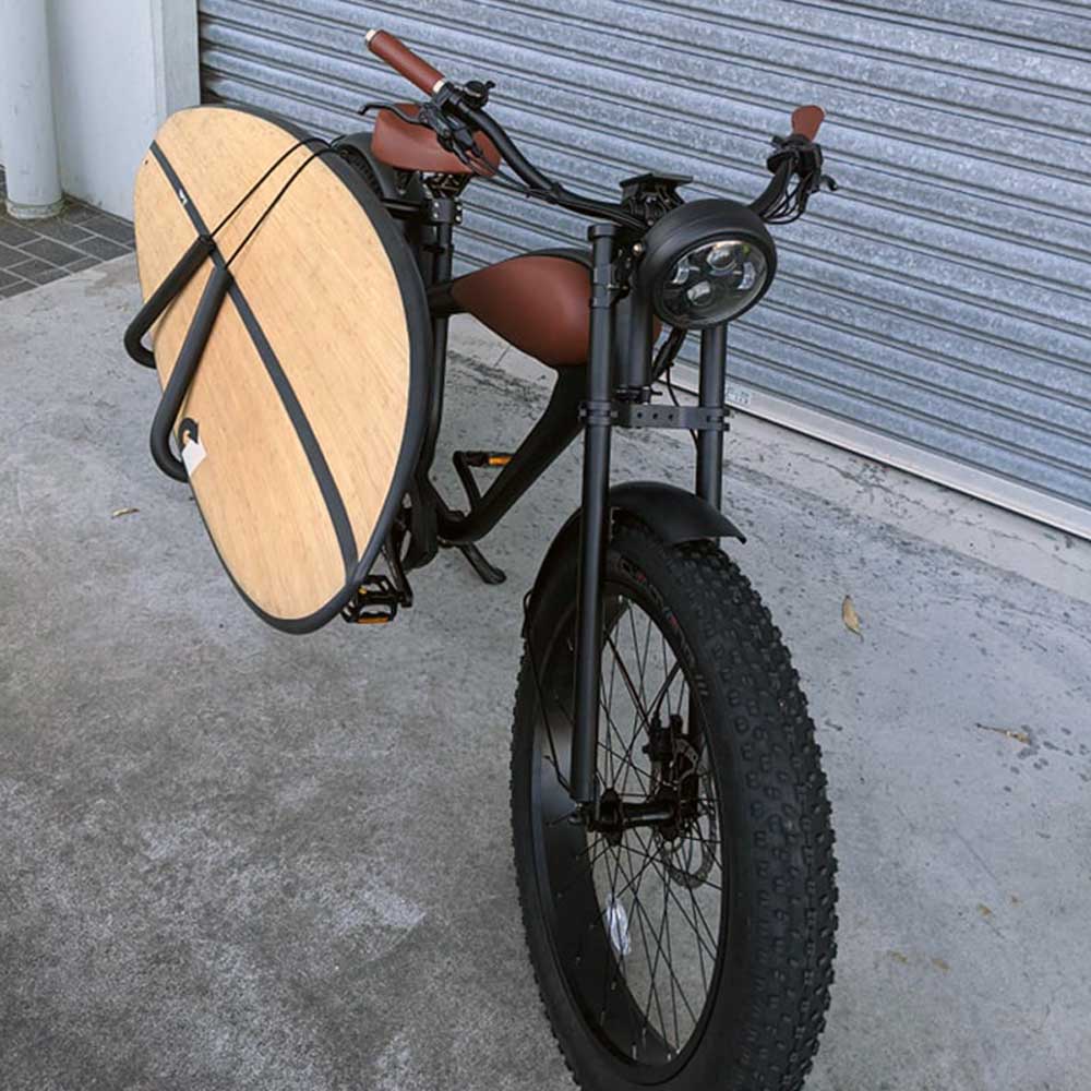 E-bike with surfboard rack